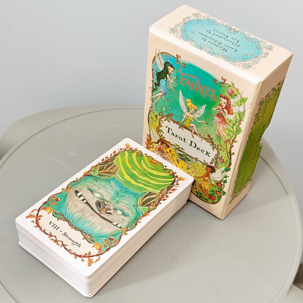 Fairies Tarot Deck 12*7cm  in Rigid Box, 78 Pcs Whimsical Fairy Themed Tarot Cards for Beginners, Double-embossed Cardstock