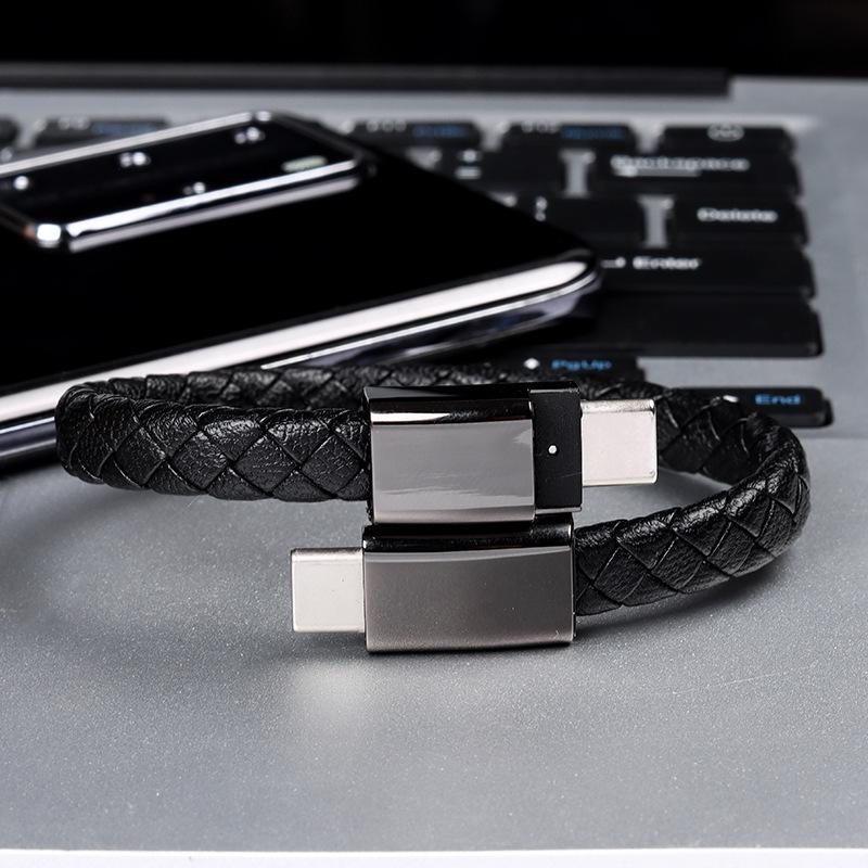 Браслет-веревка из ПУ-кожи с Type-C Быстрой Зарядкой и USB-кабелем с Магнитной Притяжкой