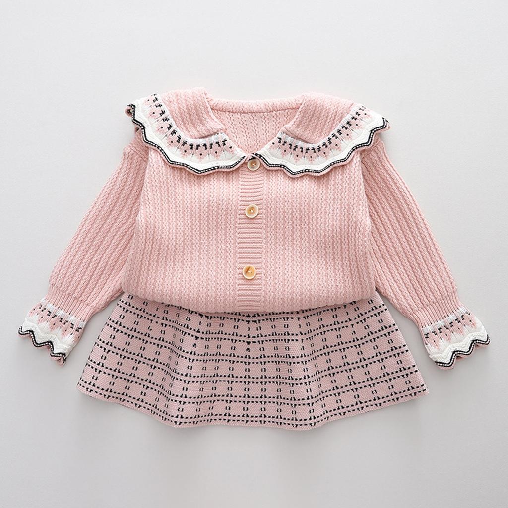 Girls' Knitted Set Skirt Treasure College Sweater Two Piece Cardigan Set