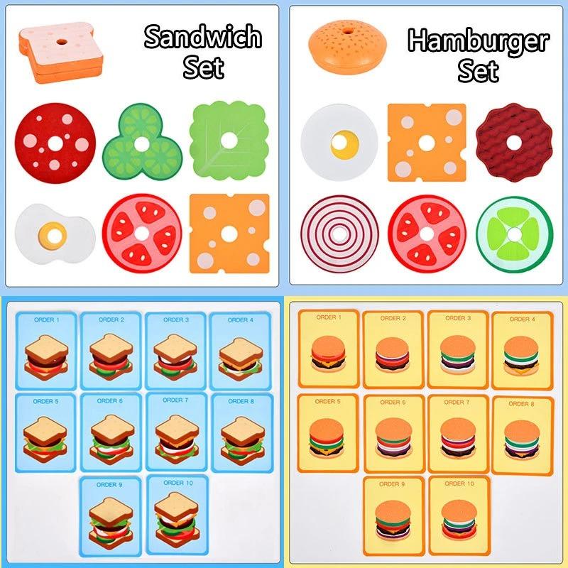Children Wooden Simulation Fast Food Burger Fries Sandwich Toy Kitchen Playset Assembly Educational Cutting s Kid Friendly Entertaining Fun Safe