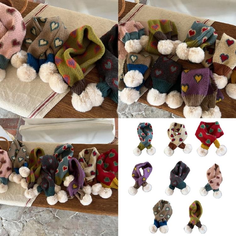 Warm Knitted Neck Scarf for Kids Heart Pattern Crossed Scarf for Boy and Girl Winter Warmth Neck Gaiter for Daily Use