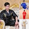 Men Nightgown Dragon Embroidery Silky Satin V Neck Chinese Style Lace-up Strap Long Sleeves Tang Suit