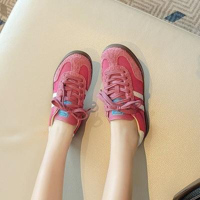 Клубничный медведь розовые кожаные женские новые универсальные ретро повседневные кроссовки на плоской подошве