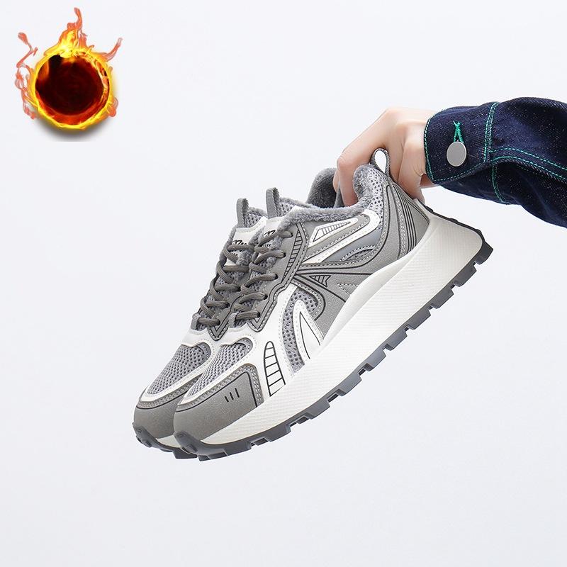 Женские зимние теплые кроссовки на платформе, повседневные удобные нескользящие кроссовки для бега, прогулочные туфли на шнуровке с подкладкой из искусственного меха, теннисные кроссовки для женщин