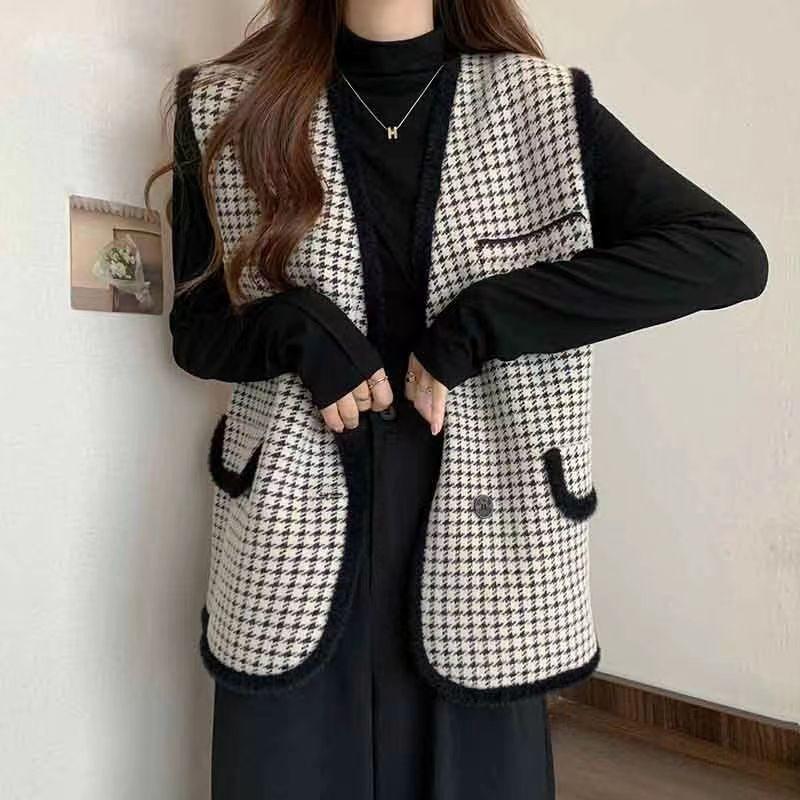 Cardigan Vest Sweater  Vest Coat Women Autumn/Winter 2023 Winter Sleeveless Mid Length Loose Knitted Vest Cardigan Female Top