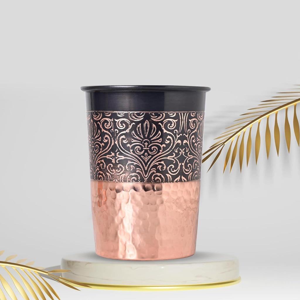 Copper Printed Design 250ML Water Glass with Rust Proof Protection for Home and Office Use Ayurveda and Yoga Health Benefits Glass Set of 6