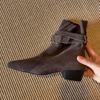 Maillard Brown Short Boots Women's 2025 Autumn New Square Head Suede Belt Buckle Sleeve Thick Heel Pleated Martin Boots
