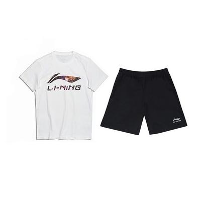Li Ning Звездный логотип с надписью Модная Удобная Универсальная Толстовка с круглым вырезом Пуловер Футболка с коротким рукавом Повседневный Спортивный костюм AHSS971-3+YKSV147-2