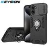 KEYSION Shockproof Armor Case for Redmi A5 Silicone+PC Slide Camera Lens Protection Ring Stand Phone Cover for Xiaomi POCO C71