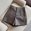 Women's High Waist PU Leather Wide-Leg Shorts - Autumn/Winter Casual, Slim Fit, A-Line Bootcut Pants