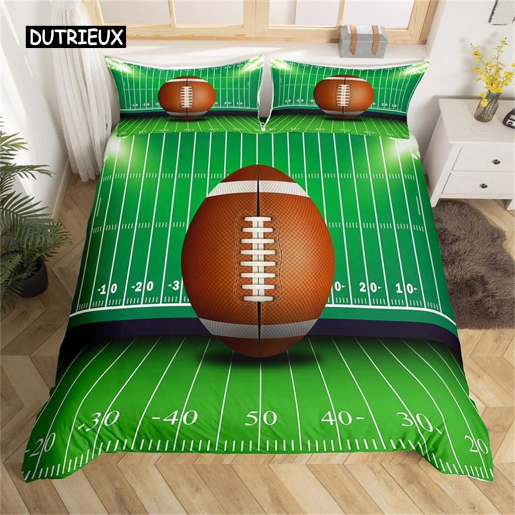 Bedding Set Microfiber Sport Theme Bedspread Cover Soccer Field Duvet Cover Double or Single Football Comforter Cover Bedroom