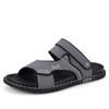 Модные мужские сандалии из искусственной кожи 2024 года, модные мужские летние новые ретро-кожаные нескользящие пляжные сандалии без застежек, дорожные тапочки черного цвета