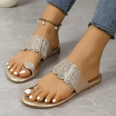 Мода 2025 Лето Шлепанцы женские с перемычкой между пальцами Модные хрустальные пляжные шлепанцы Женские Новые Большого размера Самые продаваемые Шлепанцы на плоской подошве zapatos Mujer