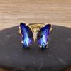 Nidin New Fashion Design Gorgeous Butterfly Ring Sweet 10 Colors Transparent Crystal Adjustable Rings for Women Party Jewelry