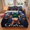 3Pcs Coraline'S Magical Adventure Bedding Set Soft Fabric Duvet Cover Pillowcases Christmas Xmas Halloween Gift 1 Duvet Cover 2 Pillowcase L1329
