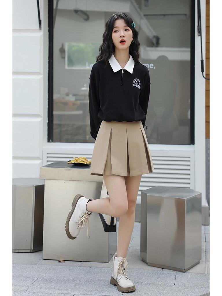 Женский пуловер с вышивкой в стиле ретро, с поло-воротником и застежкой-молнией до половины - Длинный рукав, Весна/Осень 2025