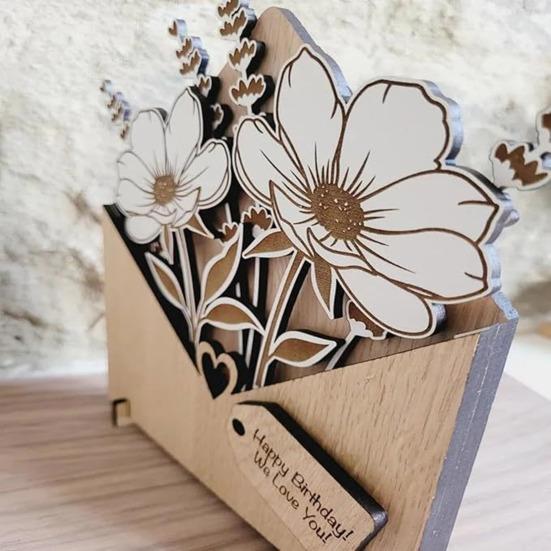 Деревянная цветочная открытка с подставками Экологичный персонализированный конверт Цветочная коробка Подарок на День матери