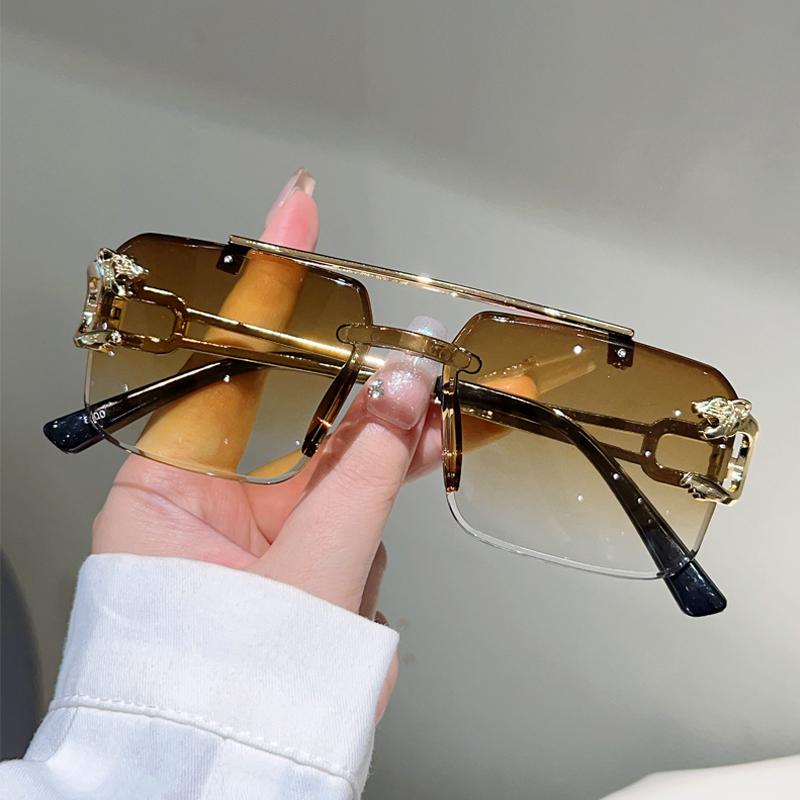 Квадратные солнцезащитные очки без оправы Мужские Модные Винтажные Двойная переносица Оттенки Женские Трендовые Дизайн Роскошного бренда Градиентные Солнцезащитные очки