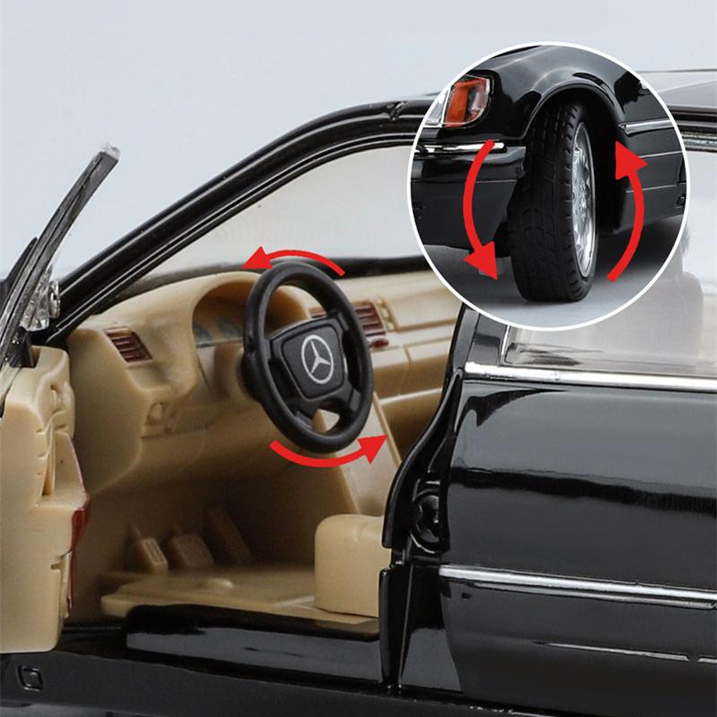 1/24 Benz W140 320SEL Alloy Vintage Car Diecast Metal Classic Car Toy Model Sound Light Pull Back Collectibles Children Birthday Gift