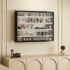 5-Tier Wall Display Cabinet, Wall Mounted Display Case w/ 4 Adjustable Shelves, Glass Doors, 60x80cm, Black and White