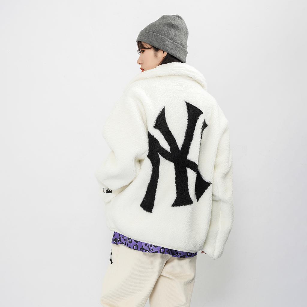 New MLB Velvet Jackets Unisex Ivory White 3AJPF3016-50IVS