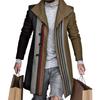 Lapel Long Sleeves Pockets Single-breasted Men Windbreaker Autumn Winter Mid-Length Plaid Patchwork Thickened Woolen Coat