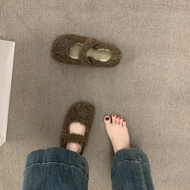 Обувь Mao Mao, женская обувь на осень и зиму 2024 года, новые туфли-лодочки с круглым носком и бантом, универсальные, из бархата и термохлопка, женская обувь