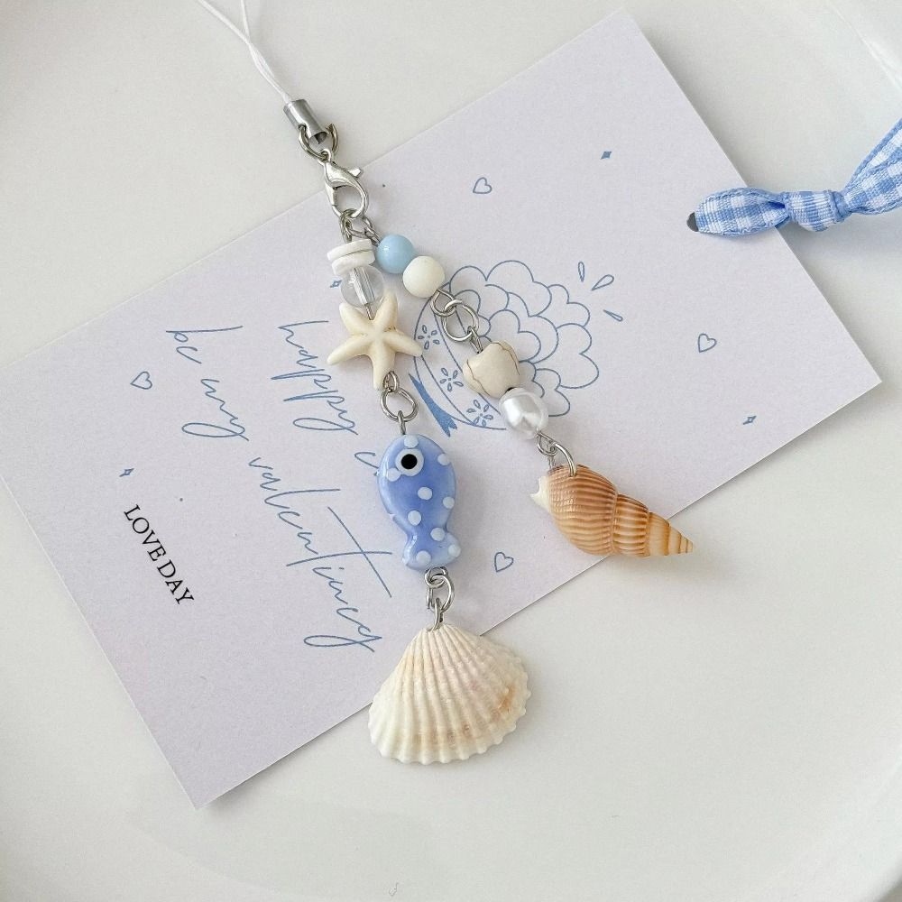Blue Color Phone Lanyard Seashell Seashell Keychain Cute Starfish Keychain Summer Accessory