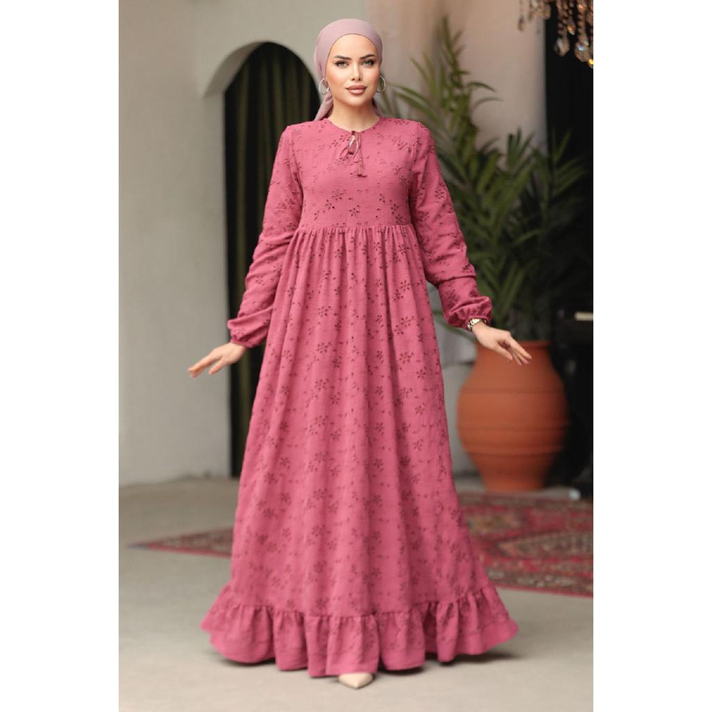 Laced Beige Hijab Dress 23201beige