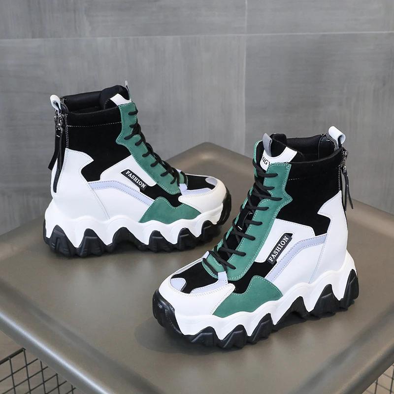 Модные весенние женские ботильоны на толстой подошве, осенние роскошные повседневные ботинки на платформе, женские ботинки на танкетке с каблуком 8 см, женские кроссовки