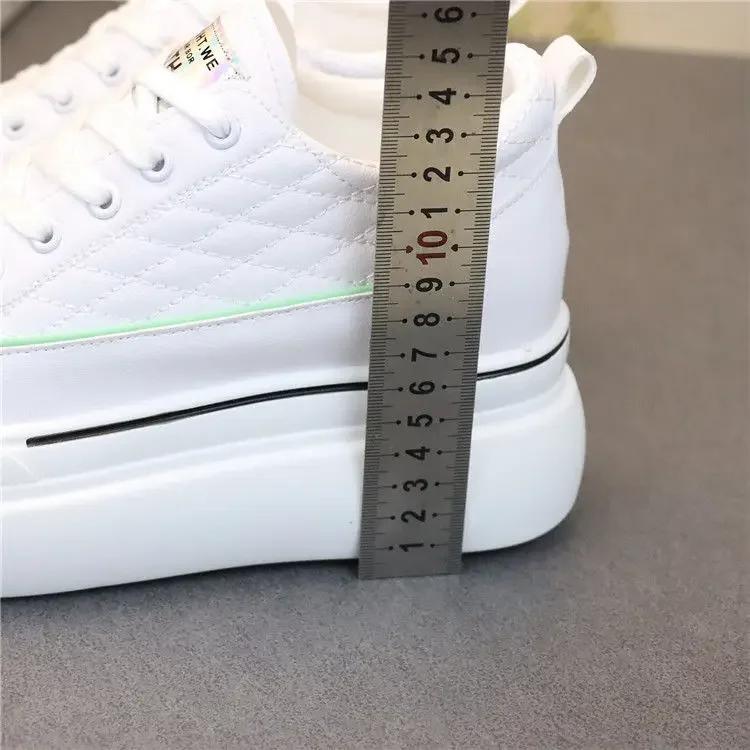 Fashion Platform Shoes All-Match Women's Leather Breathable White Shoes Invisible Height Increasing Insole Comfort and Casual Sneakers
