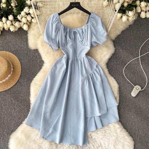 НОВОЕ женское платье с пышными рукавами и нерегулярной баской Vestido Elegante с квадратным воротником и оборками, модное корейское платье