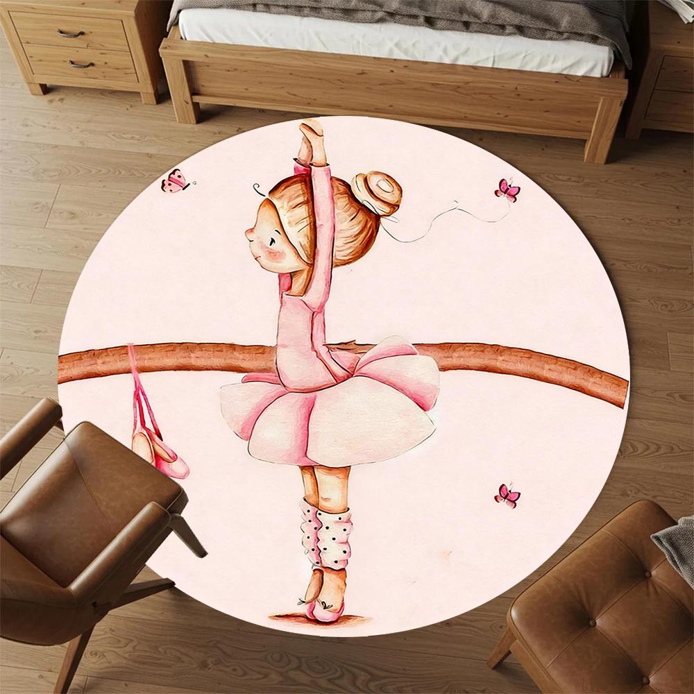 1pc Ballerina Butterfly Round Chair mat office Area Rug - Non-Slip, Floor Mat for Office, Bedroom, and Indoor Decor p127238