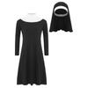 Girls Nun Halloween Costume Long Sleeve Contrast Color Stretch Dress Matching Nun Hat Accessory Set