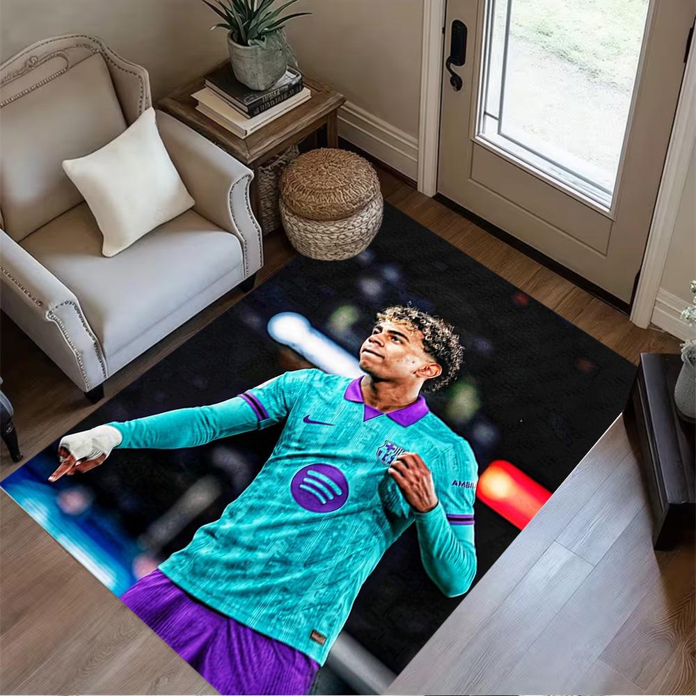 Lamine Yamal's Football Player Action Floor Rug Office Rug Perfect for Dining Room Dormitory Balcony Game Room Anti-slip Rug Office home decor