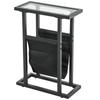 Metal Side Table With Fabric Pocket And Glass Top Narrow Table For Living Room Bedroom Black