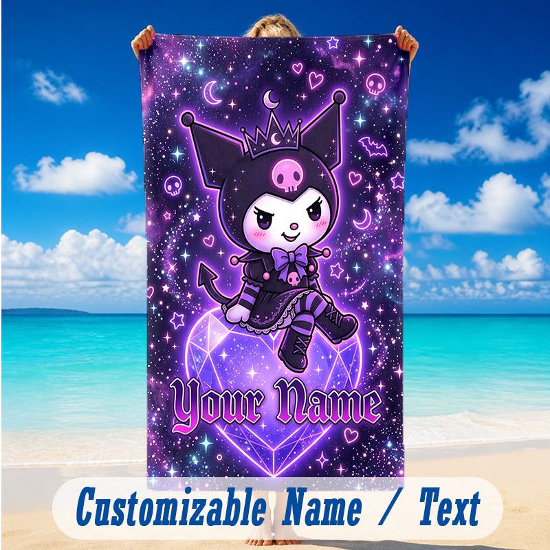 Beach Towel Custom Name Text, Quick Dry Large Towel For Beach HomeKuromi