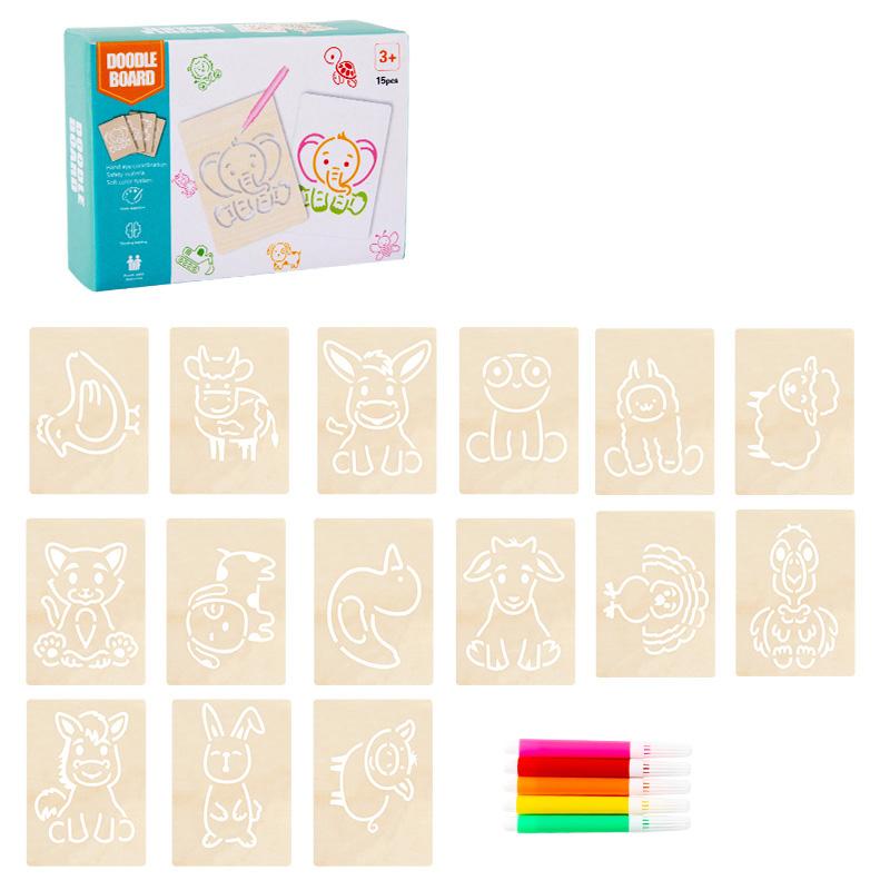 15 шт. Рисовальные игрушки Деревянный набор трафаретов для рисования своими руками Ручной набор для рисования и раскрашивания своими руками Вспомогательный инструмент Образовательные игрушки Для детей Подарки