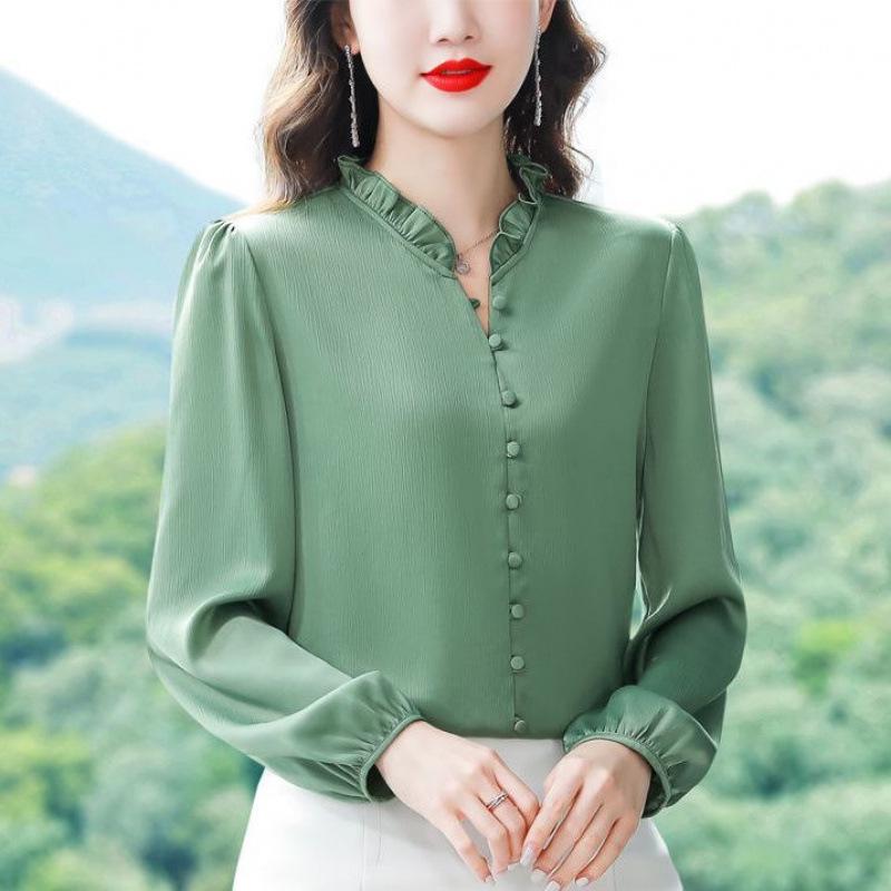 Women's Long Sleeve Mulberry Silk Shirt - 2024 Spring/Autumn Fashionable Temperament Top