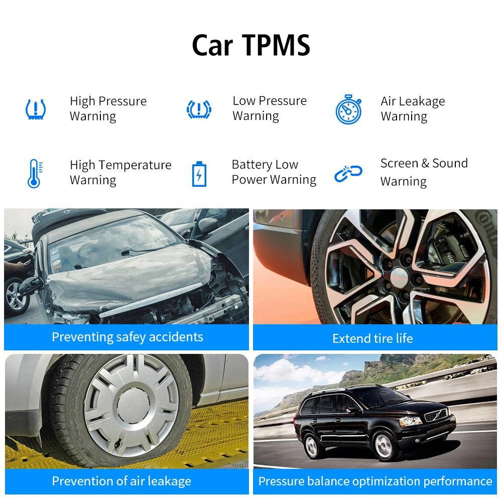 Car Tyre Pressure Monitor Solar TPMS Tire Pressure Monitoring System With 4 External Sensors Tyre Pressure Alarm Temperature Warning Fuel Save