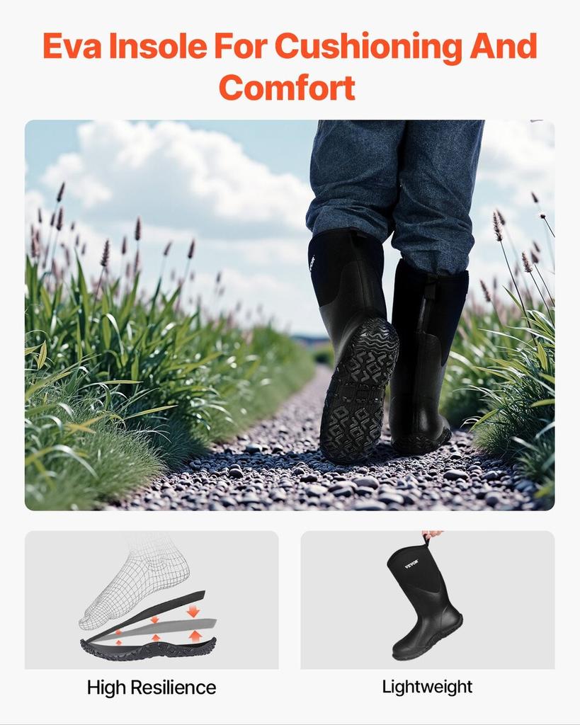 Protective Footwear for Men Neoprene Rubber Work Rain Boots Size 12 US