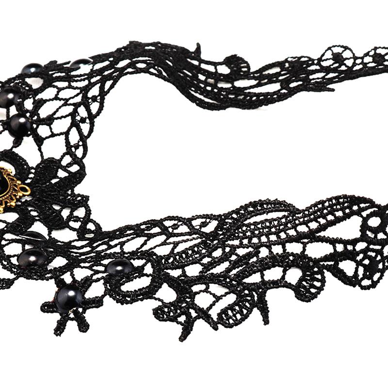 Женский черный кружевной чокер с бусинами, Викторианский, с драгоценными камнями, Сексуальный, Готический, Ожерелье-воротник, Хороший подарок для женщин