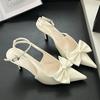 Fashion Nude Pink Butterfly-Knot Ankle Strap Women Pumps Sexy Pointed Toe Patent Leather High Heels Elegant Heeled Sandals Party Shoes