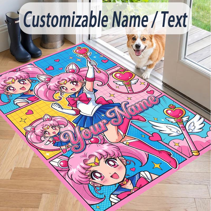 Custom Text Sailor Moon Pattern Floor Rug Soft Indoor Carpet Mat Living Room Bedroom