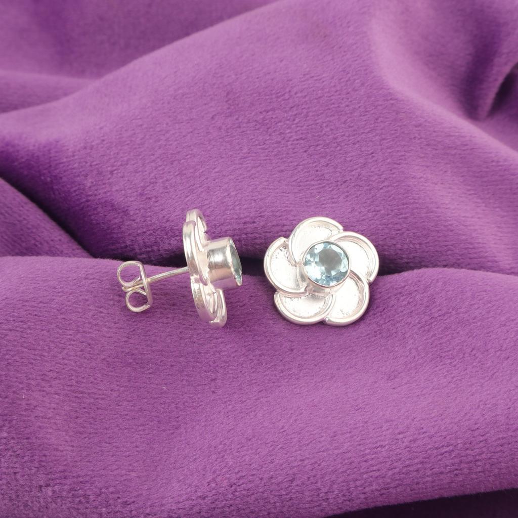 Sky Blue Topaz Stone Stud Sisters Gift Butterfly Earrings 925 Sterling Silver EE-157-12