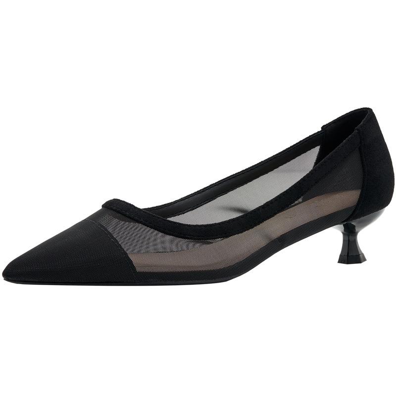 Comemore 2025 Spring Summer Thin Heels Pumps Women Pointed Toe High Heel Work Shoes Dot Mesh Vintage Elegant Shallow Stiletto 43