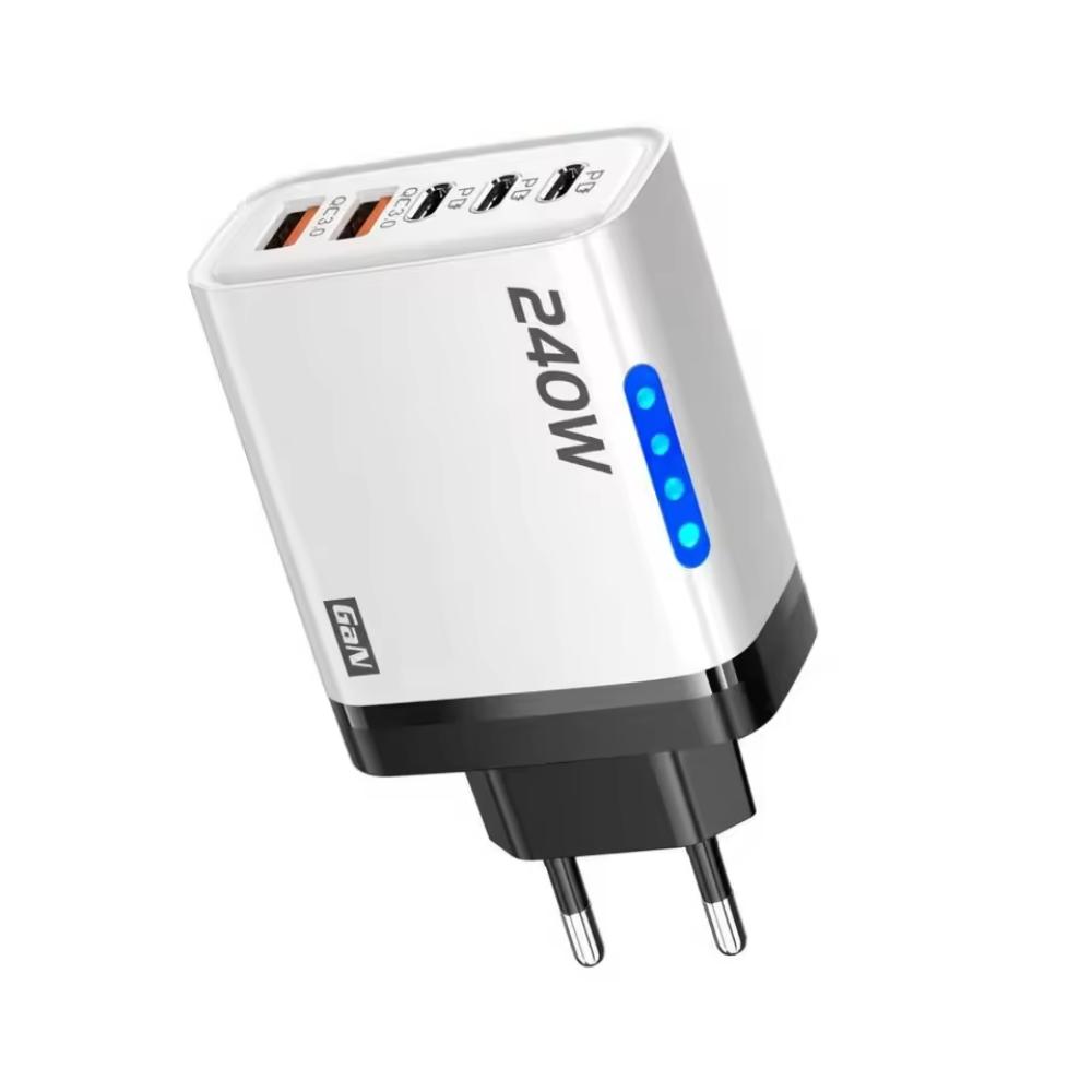 Адаптер-зарядное устройство для телефона с 5 портами, светодиодный, USB C, 240 Вт, вилка для iPhone/Xiaomi/Samsung