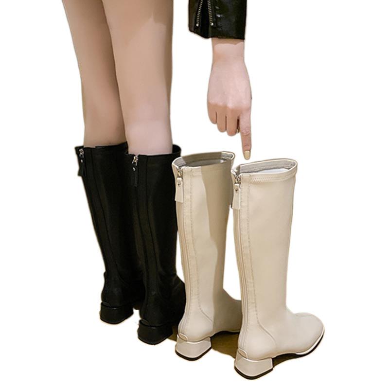Women's High-heeled Casual White Knight Boots Square Toe Square Heel Rear Zipper Women Shoes Black Fashion Knee-High Long Boots