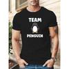 Мужская футболка с принтом "TEAM PENGUIN" - Повседневная футболка с круглым вырезом и короткими рукавами, идеально подходящая для лета, с изображением пингвина