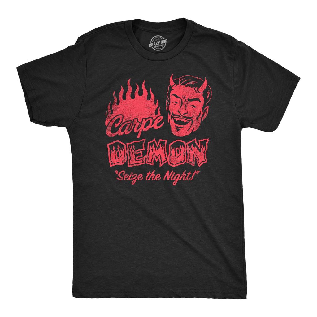 Mens Funny T Shirts Carpe Demon Sarcastic Halloween Graphic Novelty Tee for Men